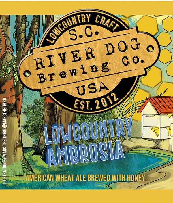 Award Winning Lowcountry Ambrosia Beer Label for River Dog Brewing