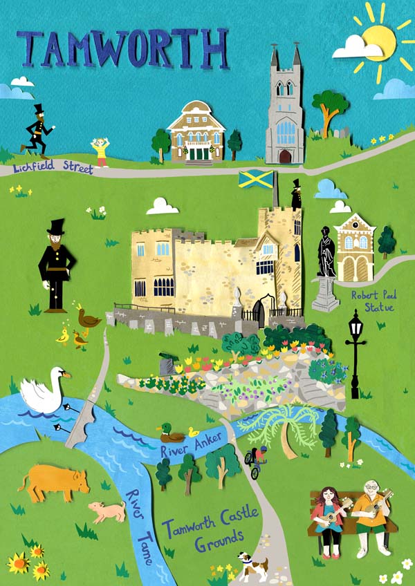 Tamworth Personalised Illustrated Map Hireillo Hire an Illustrator